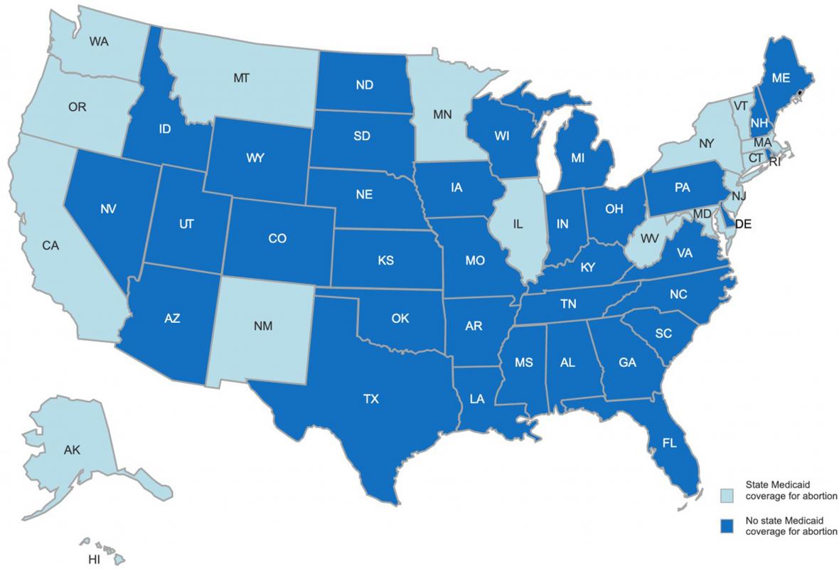 State-level Medicaid abortion coverage by state, 2017-2018