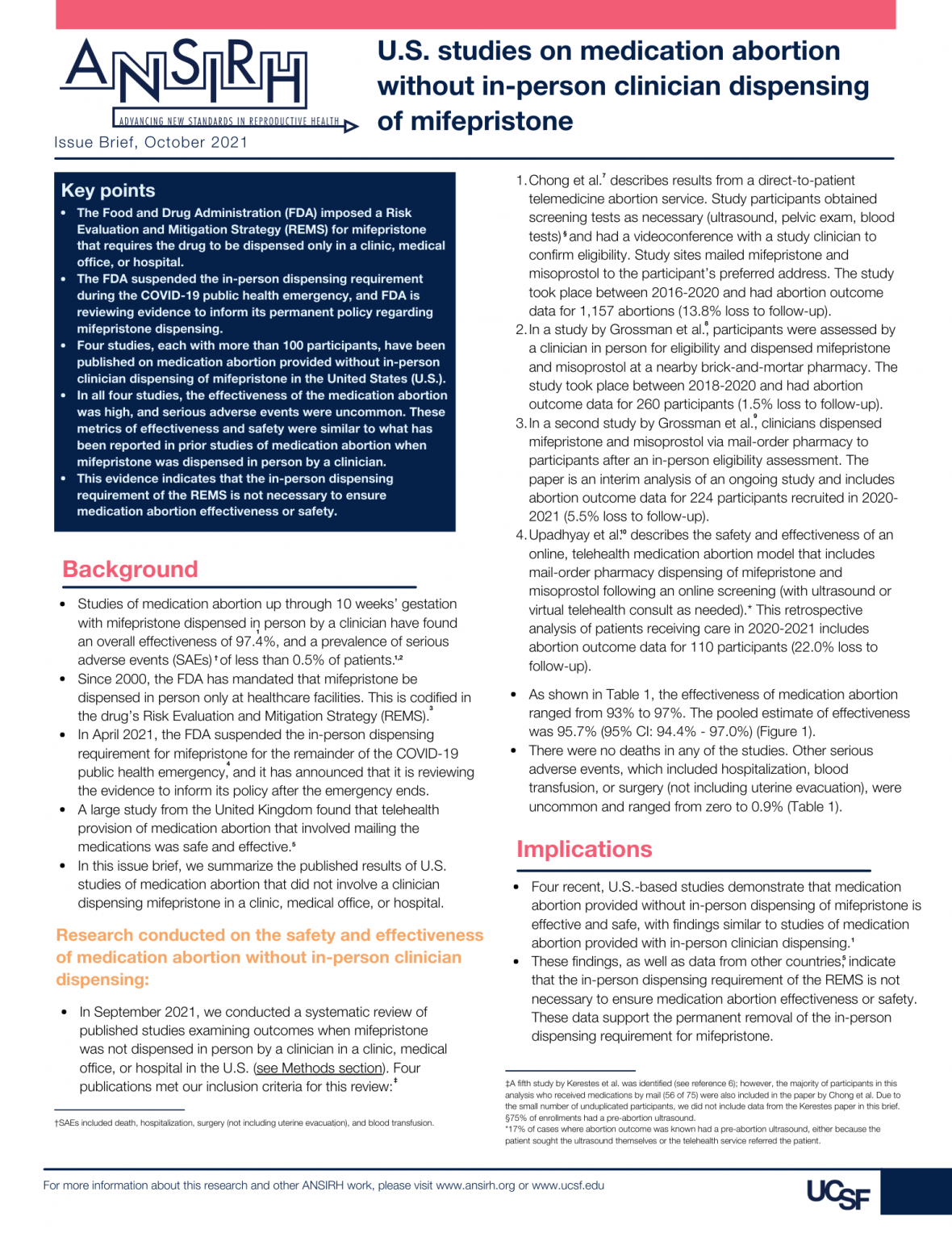 A preview of the issue brief: U.S. studies on medication abortionwithout in-person clinician dispensingof mifepristone